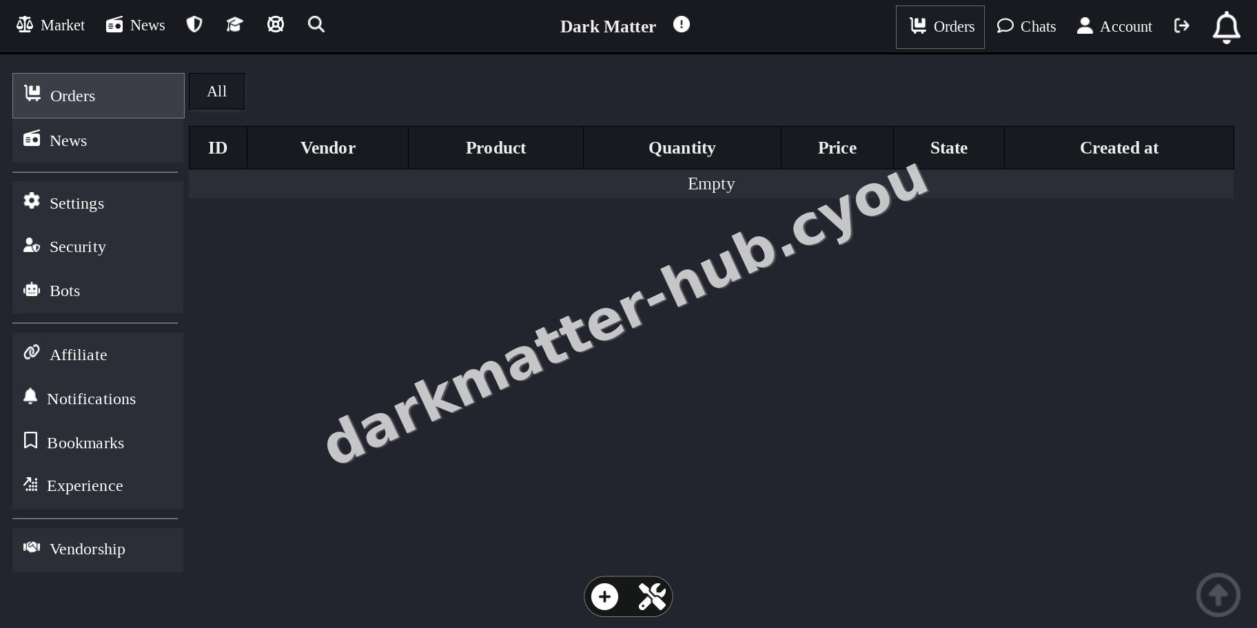Darkmatter Market interface — view 4